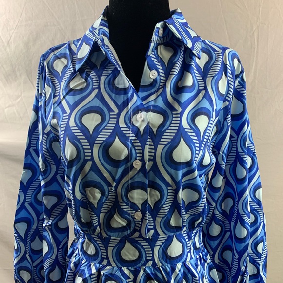 Blue and White Print Shirt Dress - Picture 7 of 9